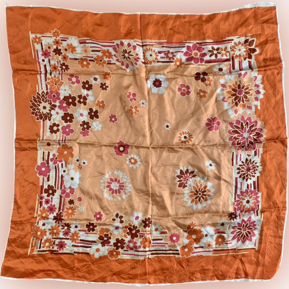 Vintage 60s 70s floral mod acetate scarf